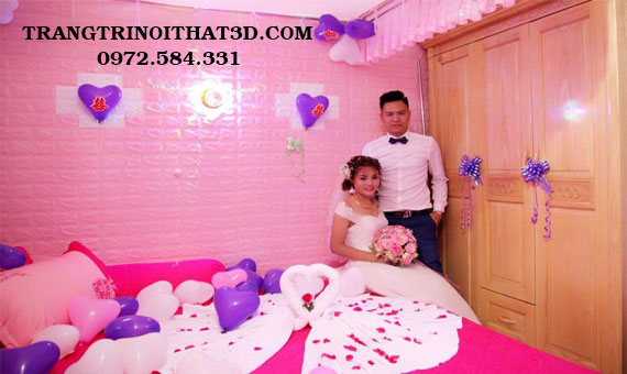 Trang tri phong cuoi am ap voi xop dan tuong 3d